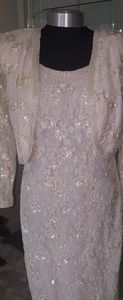Beaded/Sequin Antique White Dress with Jacket
